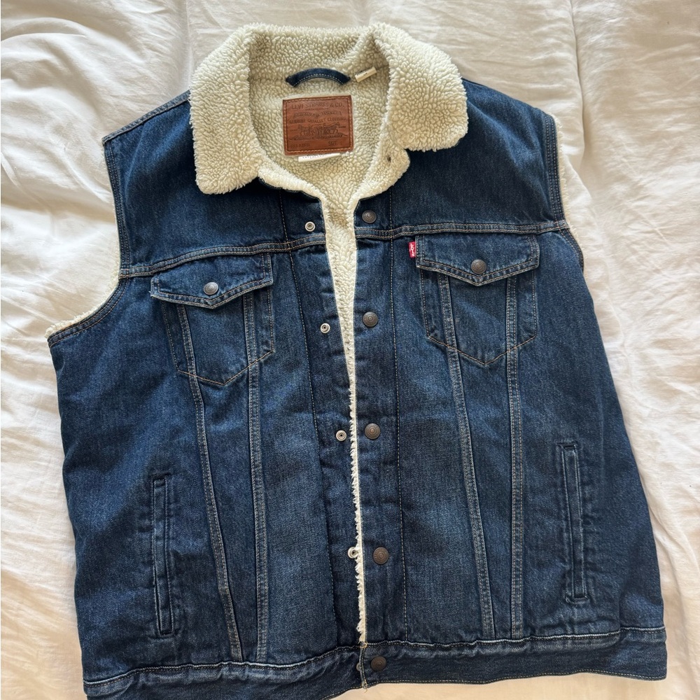 Levi's Vintage Sherpa-Lined Denim Vest in Dark Blue
